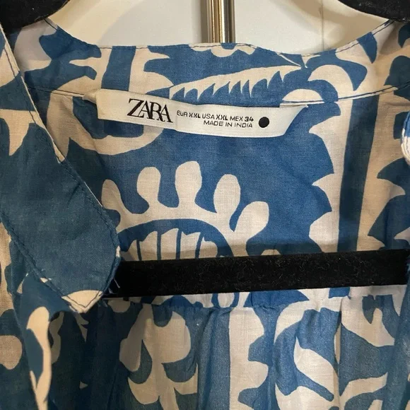 Zara Blue and White Floral Long Sleeve Dress - Picture 4 of 5